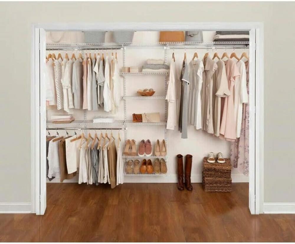 White Wire Shelving Kit with Expandable Shelving and Telescoping Rods H29679
