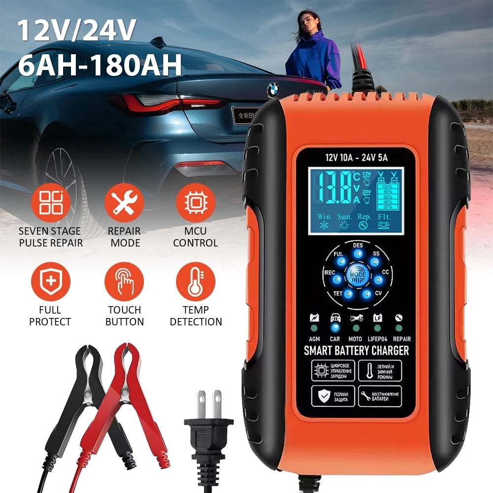 12V/24V Smart Automatic Car Battery Charger Y727
