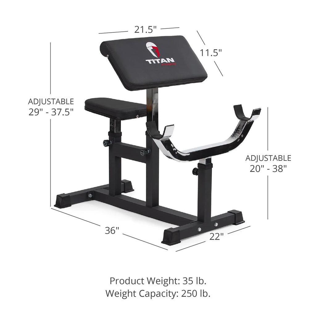 Adjustable Arm Preacher Curl Weight Station, Seated Strength Training Fitness Bench, Rated 250 LB F106