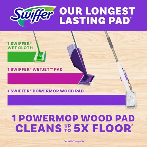Swiffer Power Mop Wood, Hardwood Floor Cleaner Multi-Surface Cleaning Set includes PowerMop Wood, 2 Pads, 1 QuickDry Lemon Solution, & 2 Batteries B232