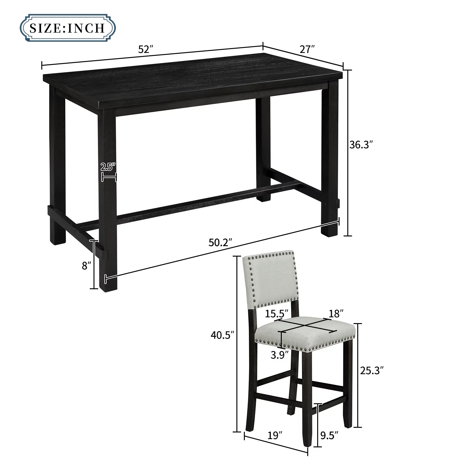 5 Piece Counter Height Dining Table Set with 4 Cushioned Chairs M6855