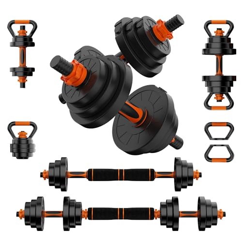 Adjustable Dumbbell Set, 30/50/70/90lbs, 4 in1 Dumbbell Barbell Kettlebell Push-Up Stand Weight Set, Set of 2 Q215