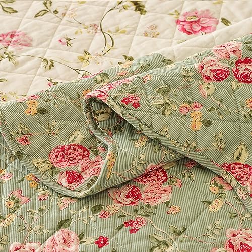 Pink Rose Floral Patchwork Cotton Queen Size Quilted Comforter Set 3-Piece Y320
