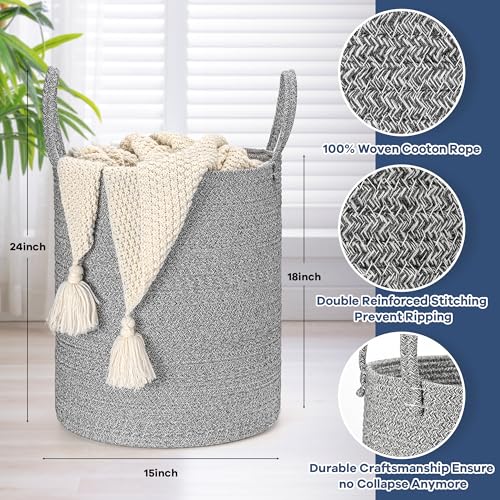 Pink Woven Cotton Rope Laundry Basket Hamper V762401