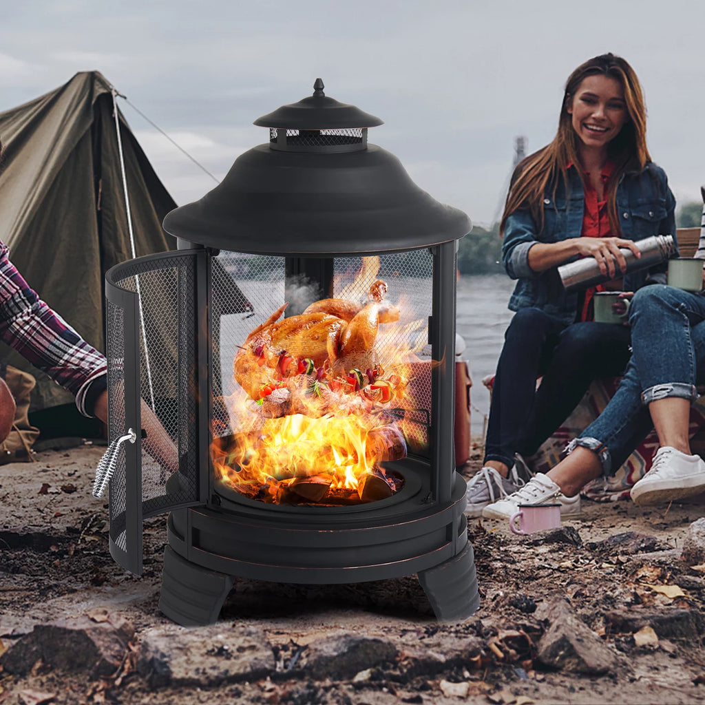 Black Pagoda 2 in 1 Fire Pit with Removable Grill L234