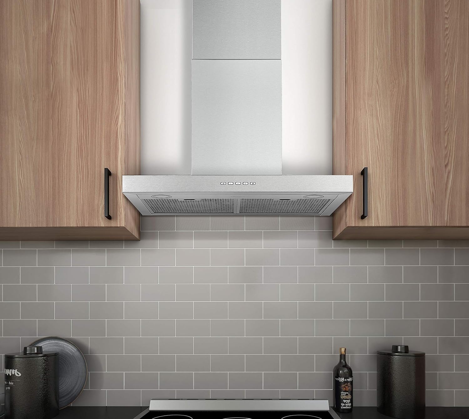 30” 600 CFM Wall-Mounted Convertible Rectangular Range Hood with LED Lights Stainless Steel V495