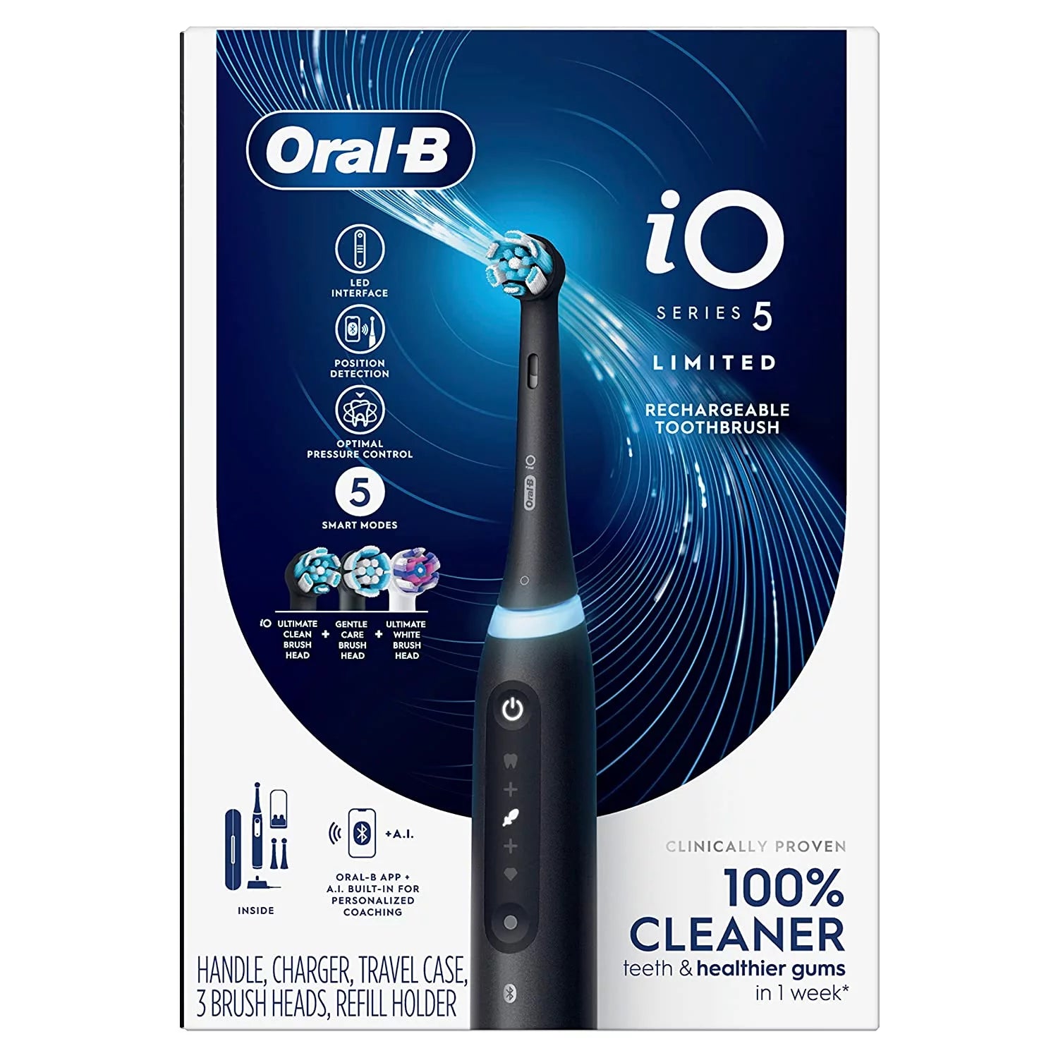 Black Electric Toothbrush with 3 Brush Head V869