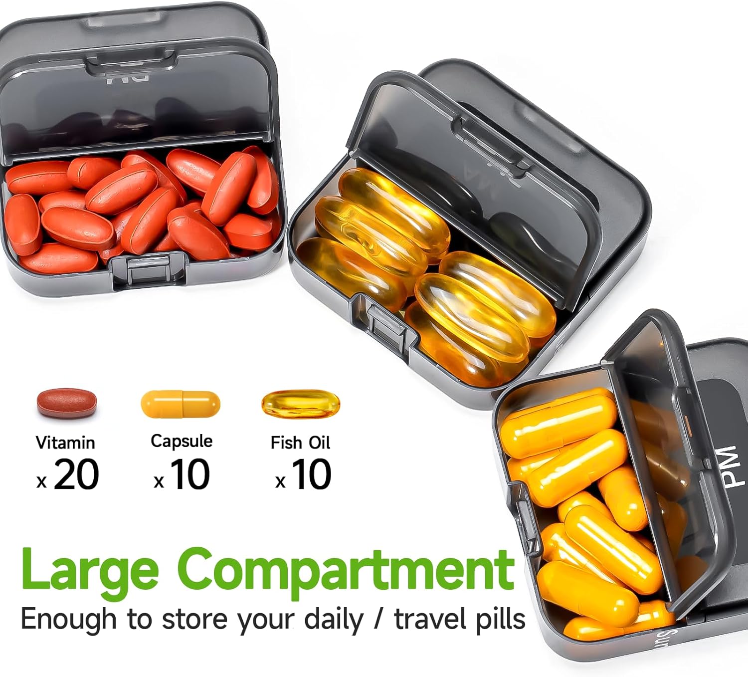 Black Weekly Pill Organizer 7 Day N278