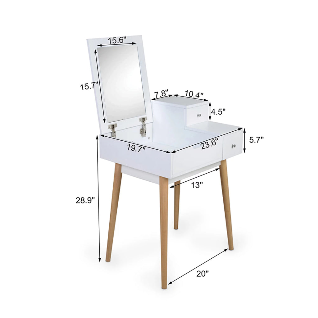 White Wooden Vanity Desk with Flip-top Mirror L457