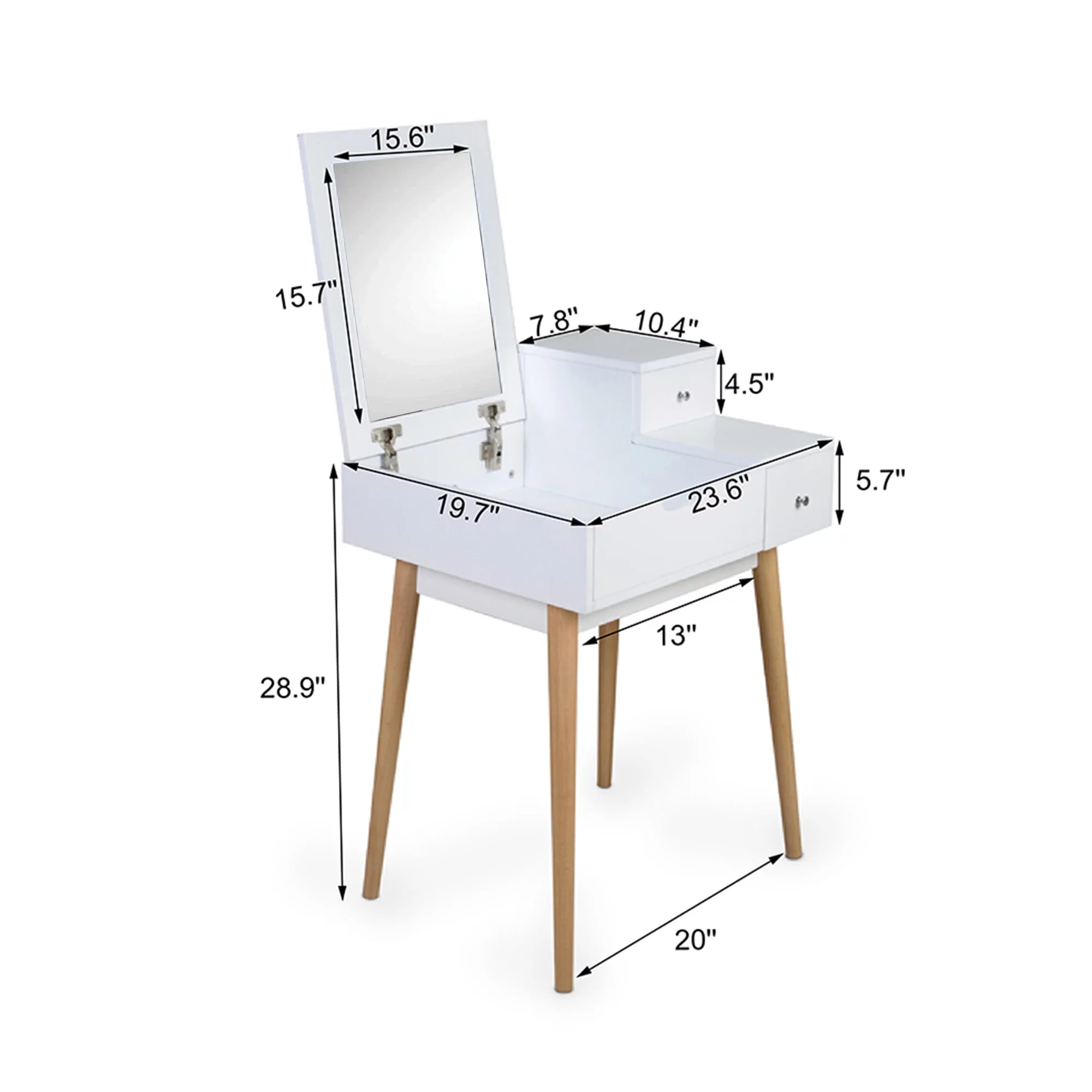 White Wooden Vanity Desk with Flip-top Mirror L457