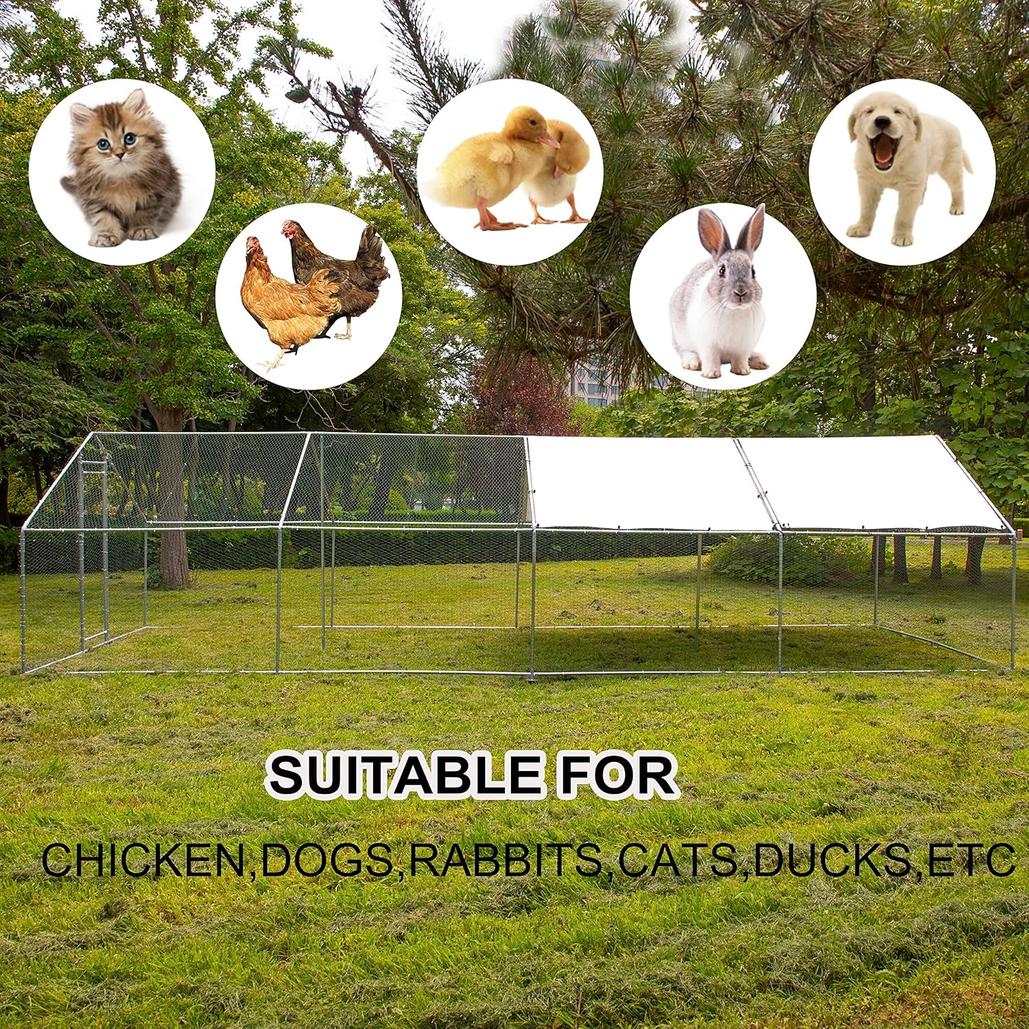 Large Metal Chicken Coop with Waterproof Cover, Anti-UV Cover for Outdoor (10' L x 25.5' W x 6.56' H) F4318
