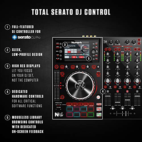 Four Deck DJ Controller with Dual High Resolution Displays, 16 Performance Pads and 5-Inch Metal Platters T2890