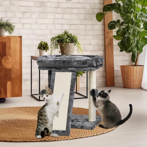 Small Cat Tree with Scratching Post, Light Grey A1890