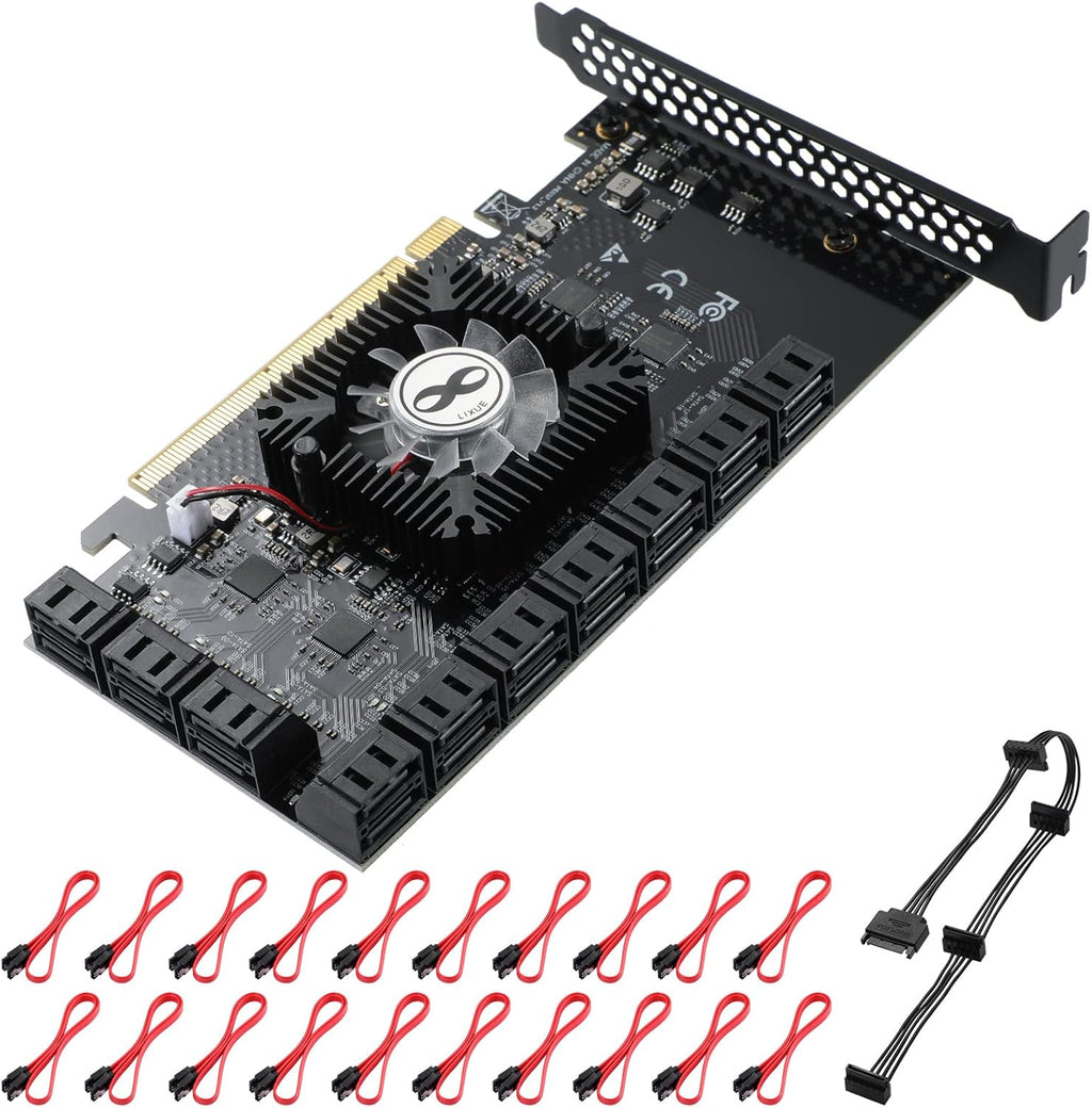 16 Port SATA PCle Expansion Card with 16 SATA Cables and Bracket V7052