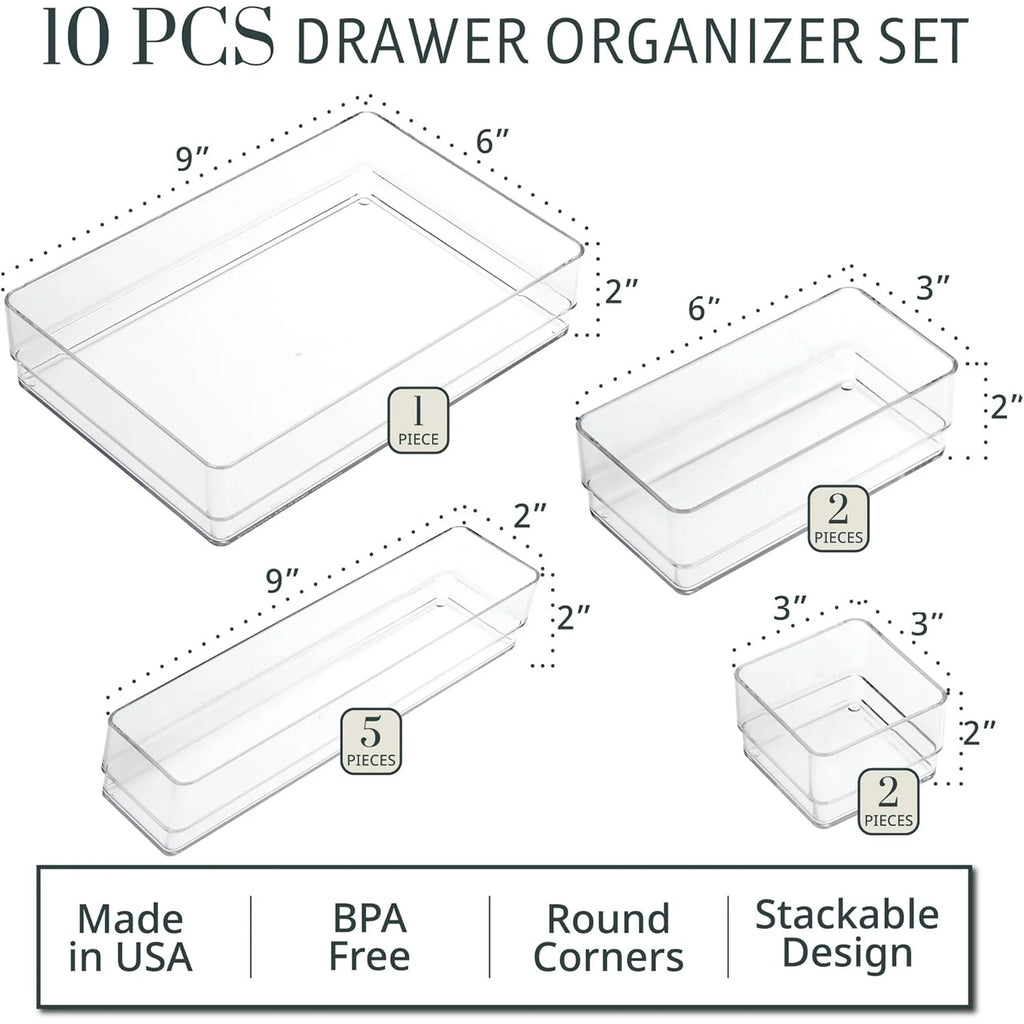 10-piece stackable transparent drawer organizer set O419