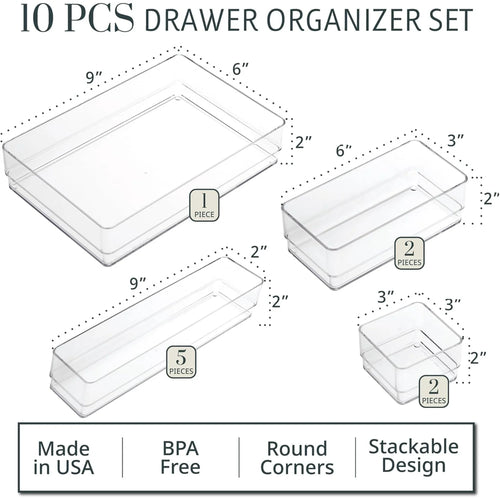 10-piece stackable transparent drawer organizer set O419