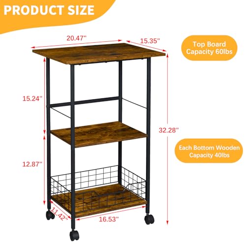 3-Tier Rolling Kitchen Stand with Wire Basket Q9574