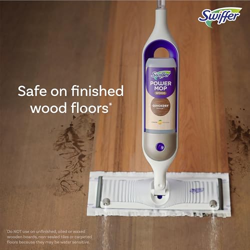 Swiffer Power Mop Wood, Hardwood Floor Cleaner Multi-Surface Cleaning Set includes PowerMop Wood, 2 Pads, 1 QuickDry Lemon Solution, & 2 Batteries B232