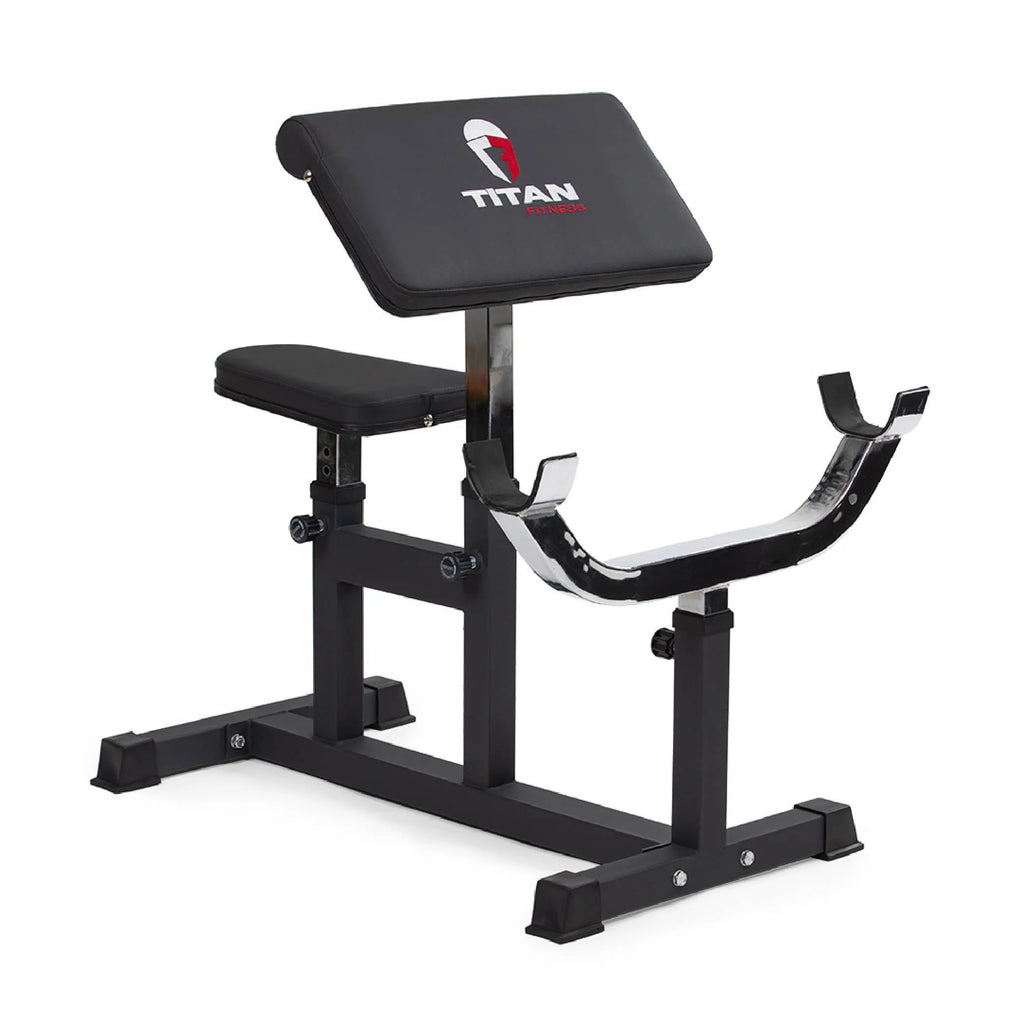Adjustable Arm Preacher Curl Weight Station, Seated Strength Training Fitness Bench, Rated 250 LB F106