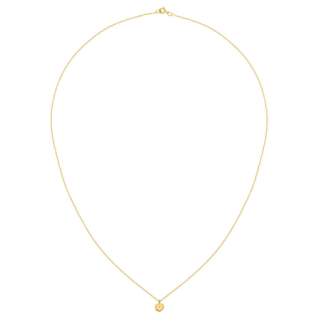 14 Karat Yellow Gold 12mm Heart Diamond Locket on 18-inch Cable Rope Chain B2197