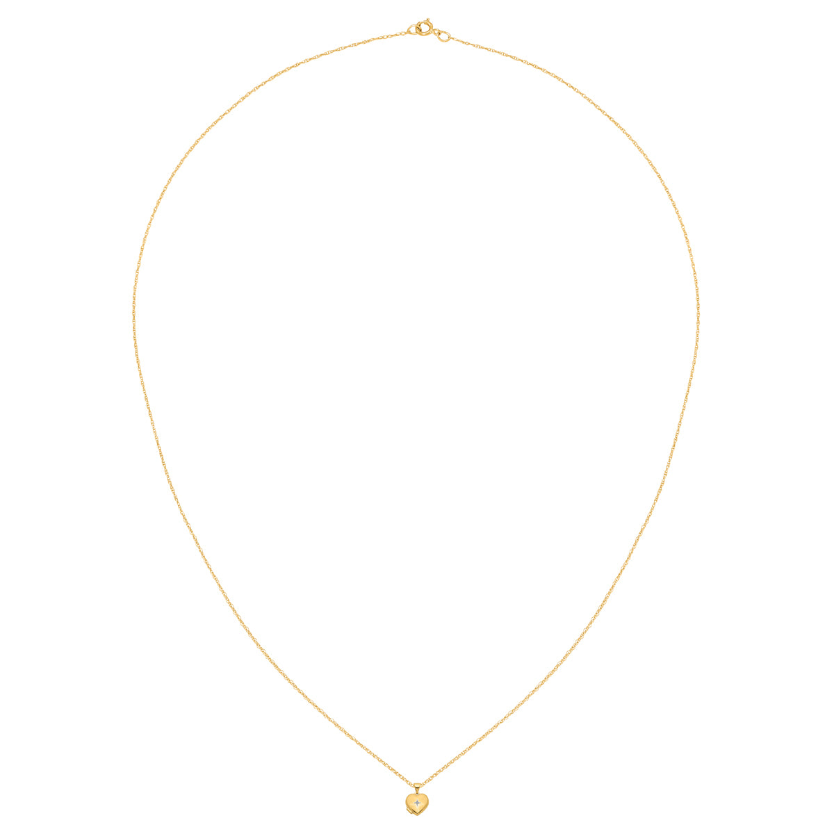 14 Karat Yellow Gold 12mm Heart Diamond Locket on 18-inch Cable Rope Chain B2197