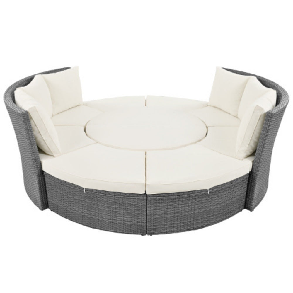 5-Piece Round Rattan Sectional Sofa Set with Liftable Table and Washable Cushions V159079