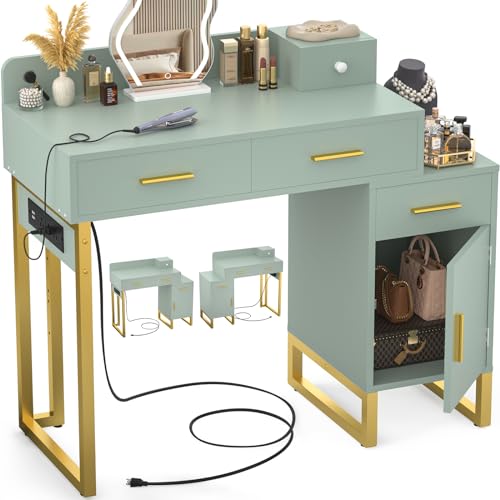 Black Vanity Desk with 4 Storage Drawers and Charging Station H59812