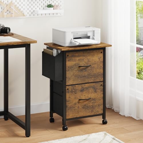 Rustic Brown Mobile File Cabinet with 2 Fabric File Drawer N411