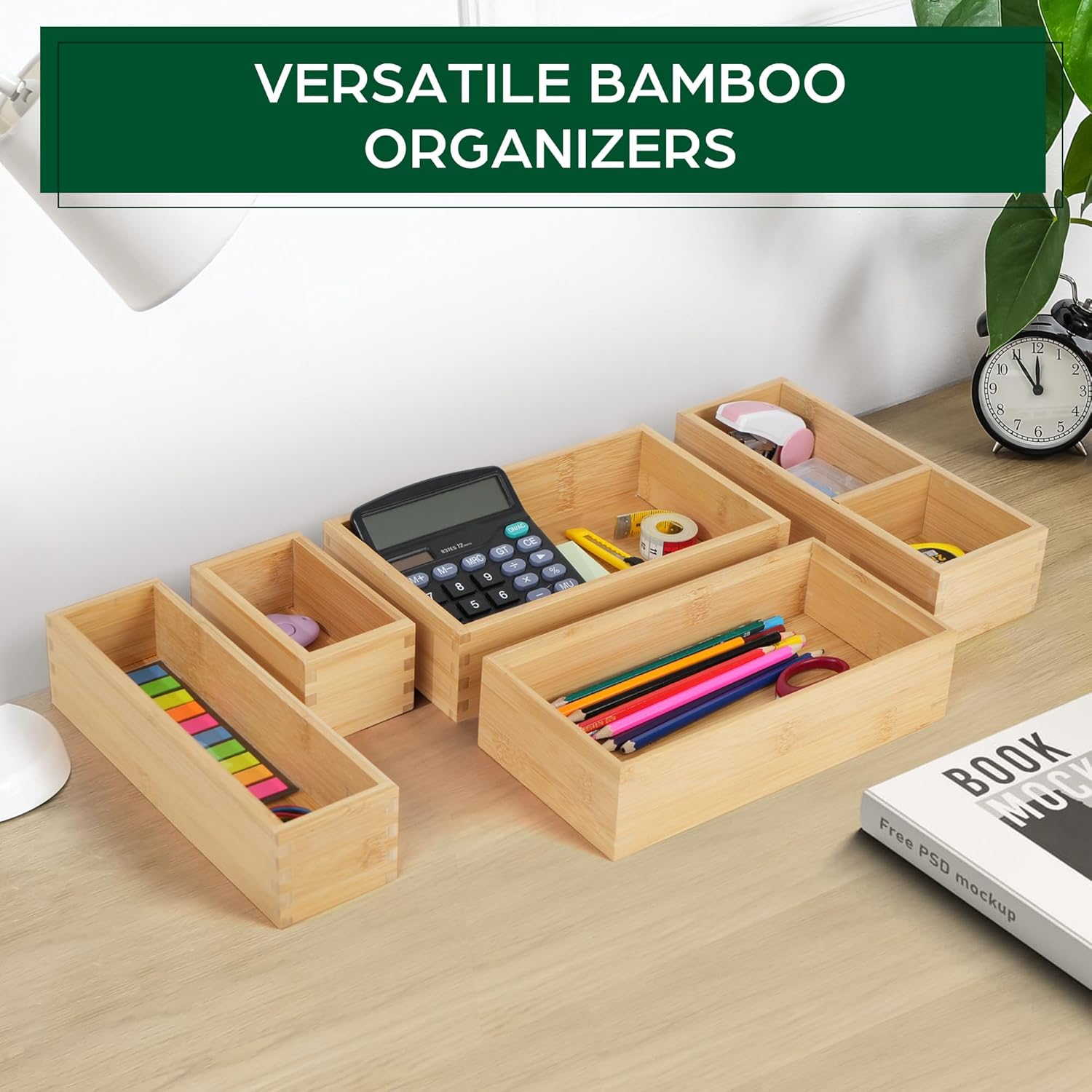 5 Pcs Bamboo Drawer Organizer Set D54402