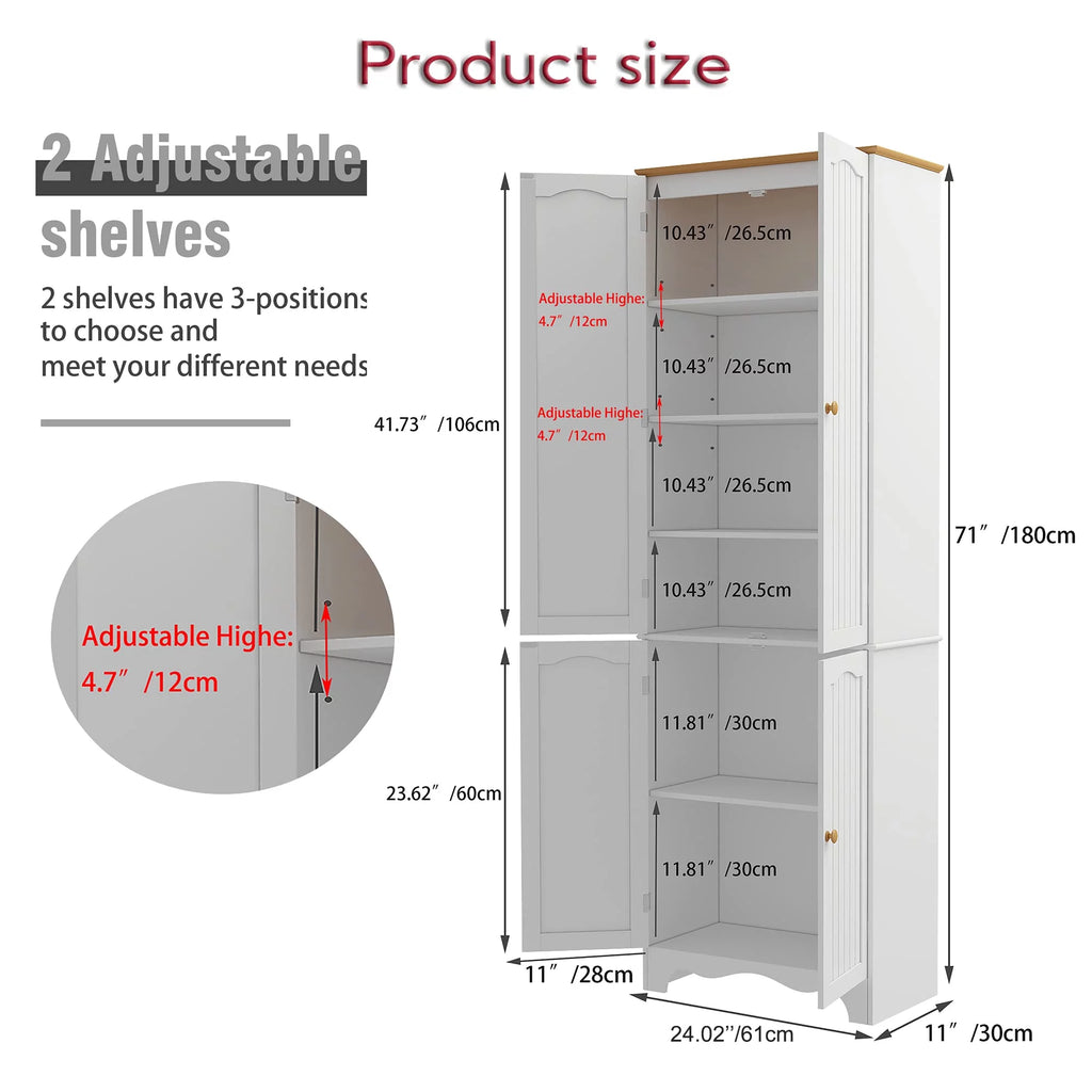 White 4 Door 2 Shelf Tall Kitchen Pantry Cabinet X193403
