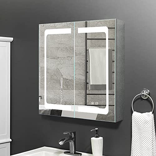 24 Inch X 28 Inch Stainless Steel Wall Mounted Medicine Cabinet with Double Touch Switches N8195