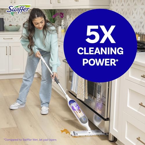 Swiffer Power Mop Wood, Hardwood Floor Cleaner Multi-Surface Cleaning Set includes PowerMop Wood, 2 Pads, 1 QuickDry Lemon Solution, & 2 Batteries B232