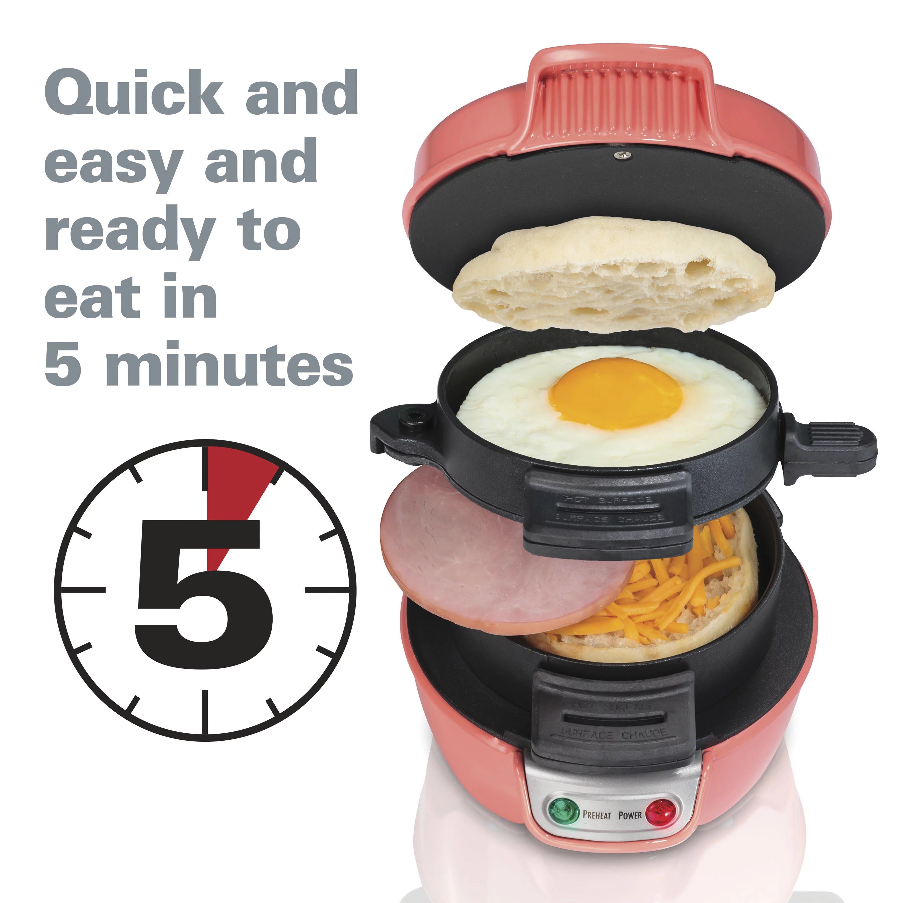 Breakfast Sandwich Maker with Egg Cooker Ring, Coral X4866