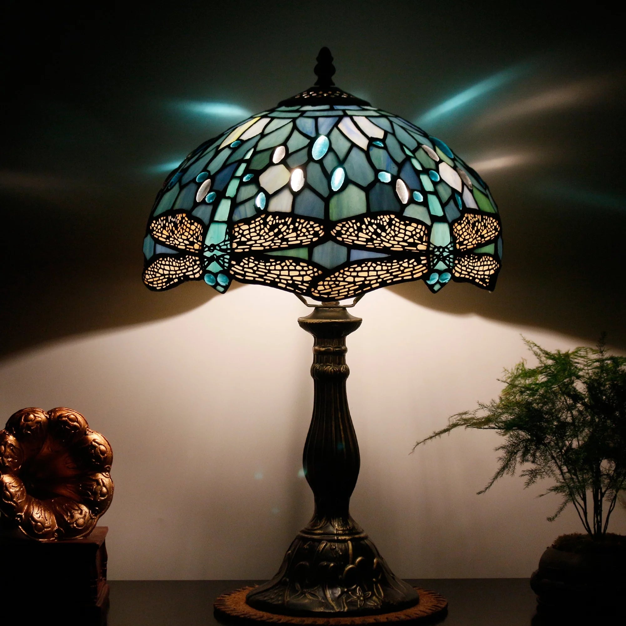 Sea Blue Stained Glass Table Lamp 18" Tall I50723