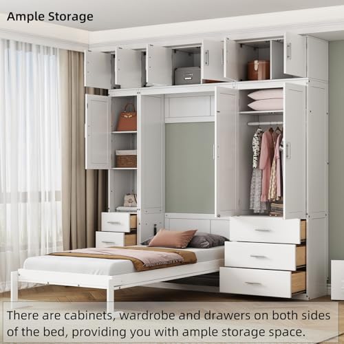 Full Size Wood Murphy Bed with Storage Shelves I58986