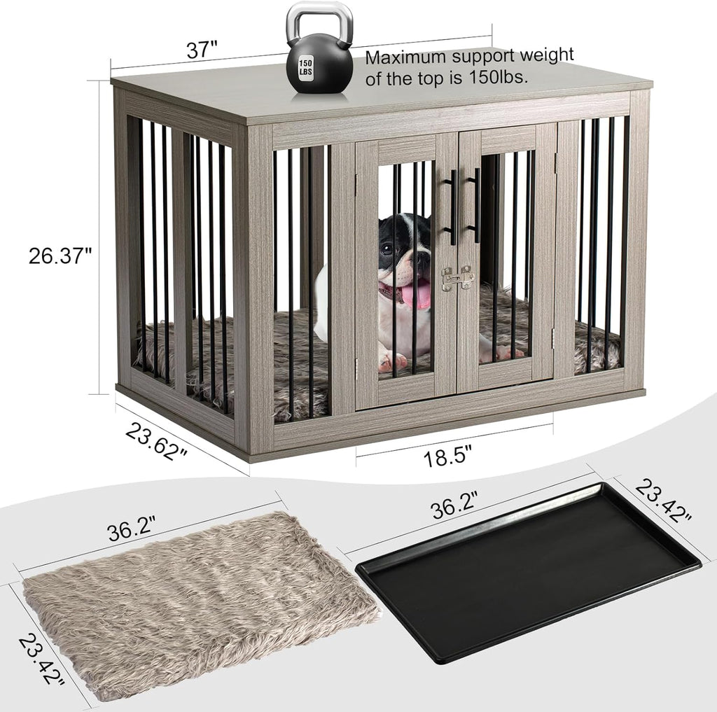 Medium Wooden Dog Crate with Waterproof Machine Washable Dog Bed H944427