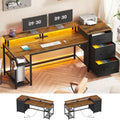 Rustic Brown Office Desk with Drawers and LED Lights L541
