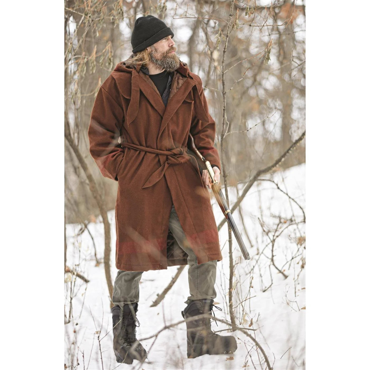 Red Wool Blend Hooded Capote, Size Small W723257