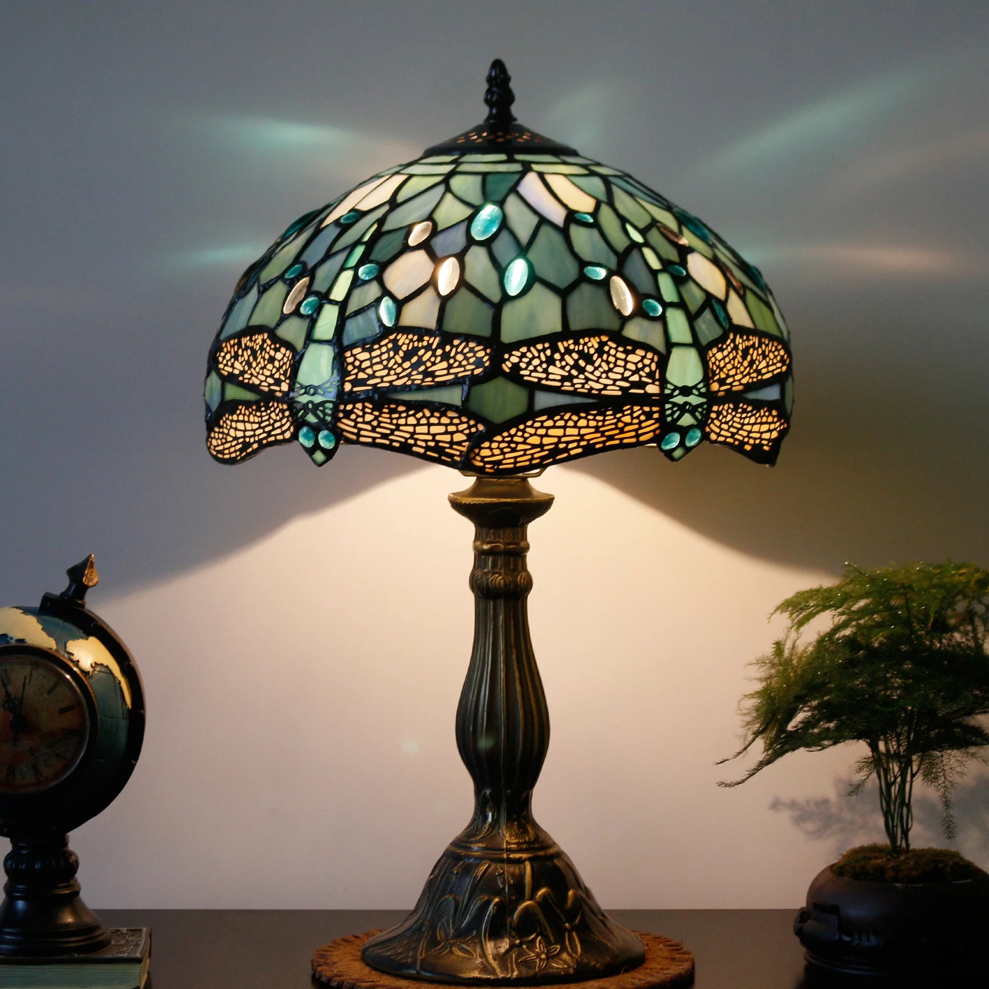 Sea Blue Stained Glass Table Lamp 18" Tall I50723