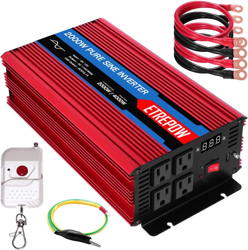 2000 Watt Pure Sine Wave Power Inverter 12V DC to 110V AC R682