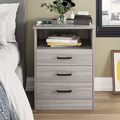 Grey Nightstands Set of 2 with Drawers Y504