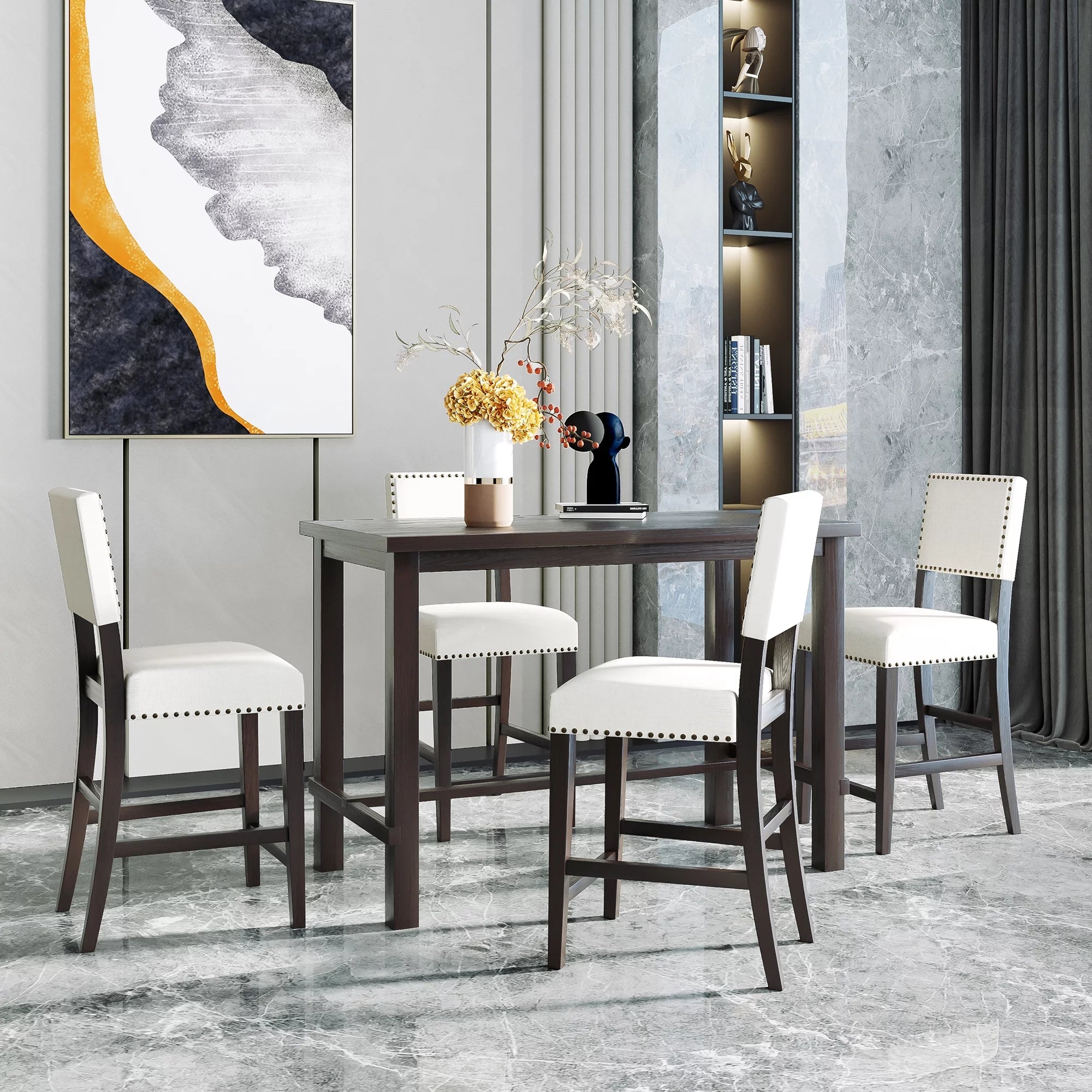 5 Piece Counter Height Dining Table Set with 4 Cushioned Chairs M6855