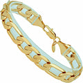11mm Beveled Figaro Chain Bracelet 24k Real Gold Plated Z17043