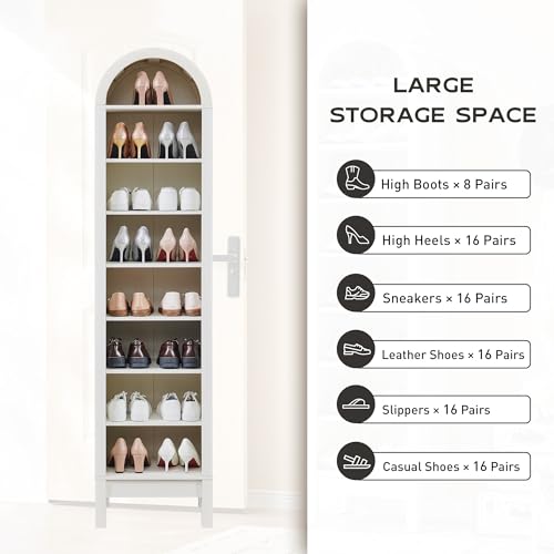 Natural 7 Tier Arched Bookshelf with Adjustable Shelves H827