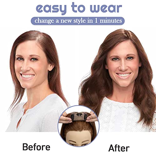100% Real Human Hair Toppers Silk Base Clip in Hair Toppers 6 inch 27g Medium Brown L944458