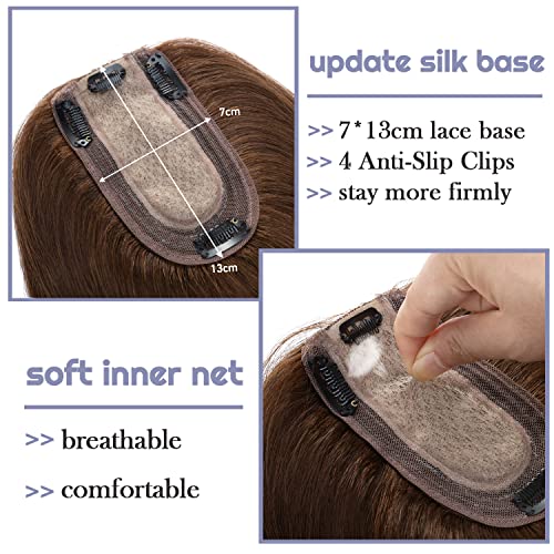 100% Real Human Hair Toppers Silk Base Clip in Hair Toppers 6 inch 27g Medium Brown L944458
