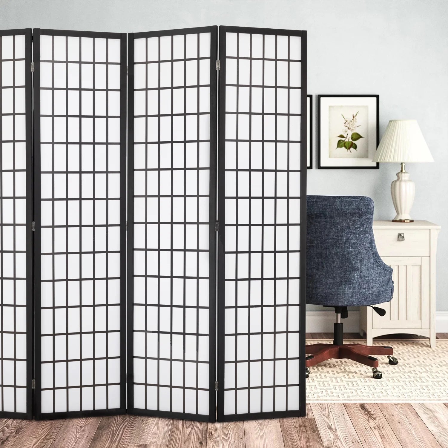 White 4 Panel Wood Room Divider K366335
