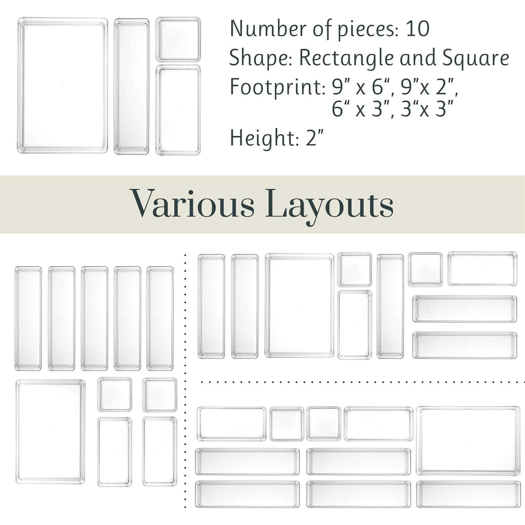 10-piece stackable transparent drawer organizer set O419