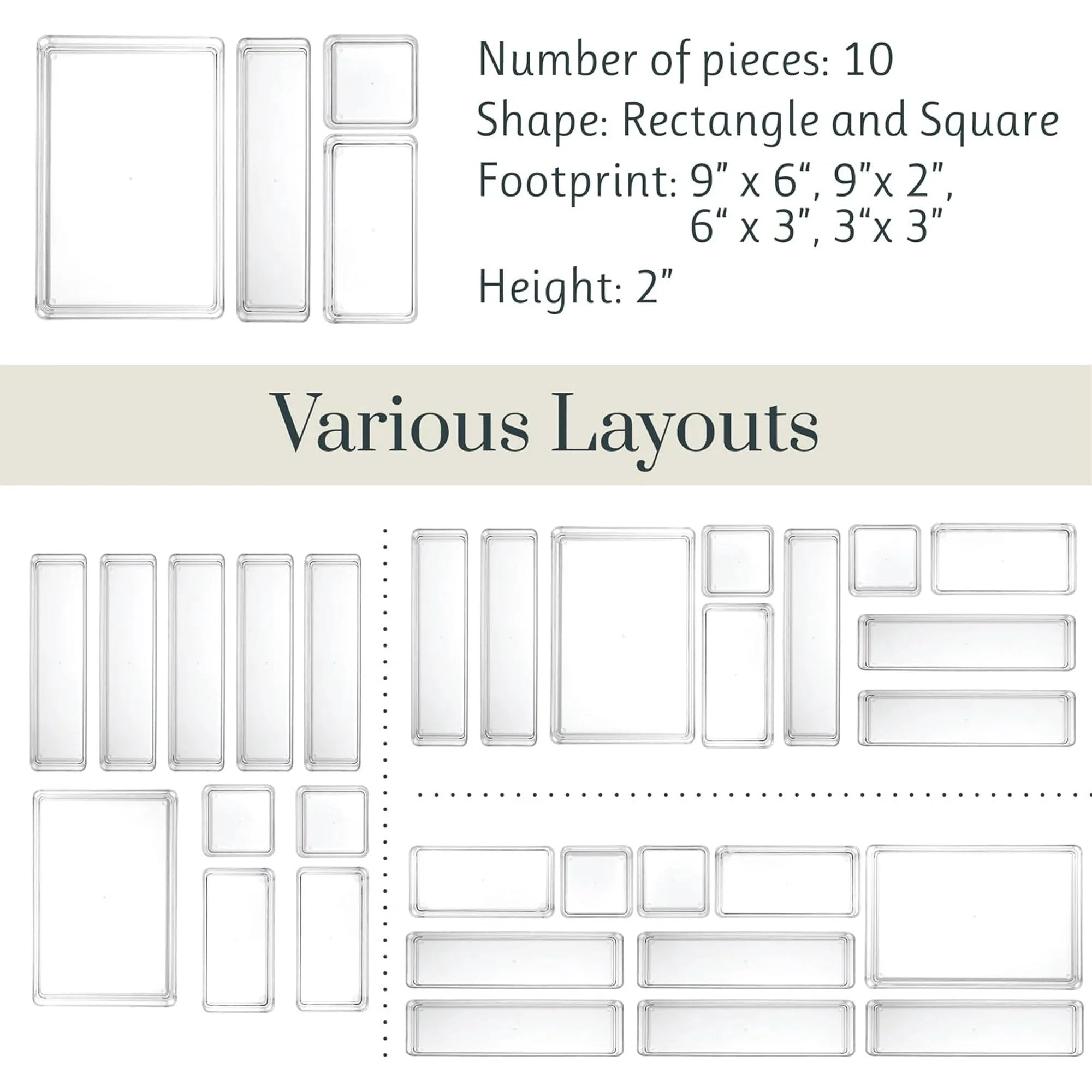 10-piece stackable transparent drawer organizer set O419