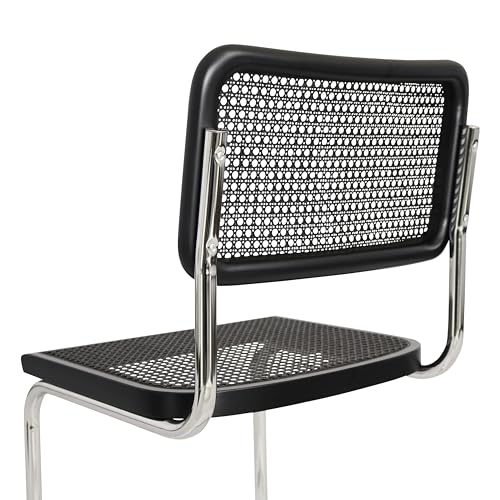 Walnut Wood & Natural Cane Cantilever Side Chair with Chrome Steel Frame J2082